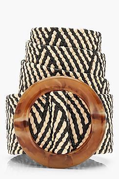Boohoo Aztec Raffia Straw Waist Belt
