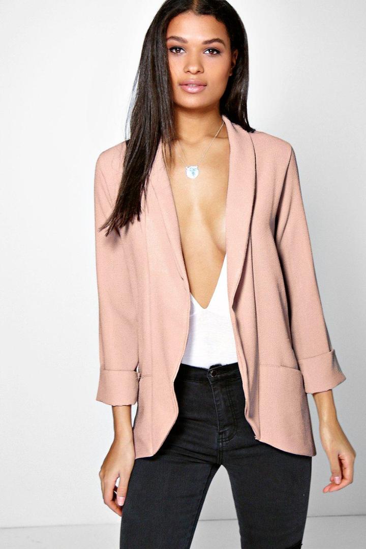 Boohoo Faith Shawl Collar Woven Crepe Blazer Blush
