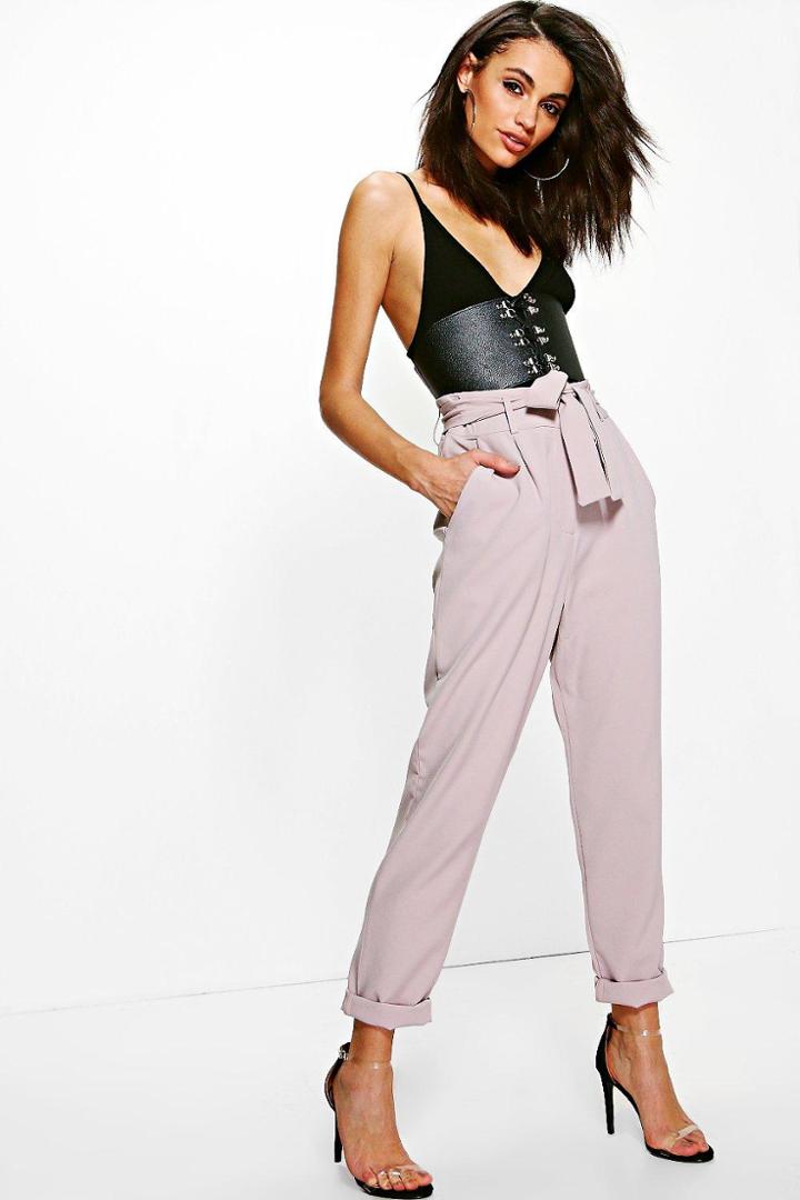 Boohoo Adana Tie Waist Tailored Slim Fit Trouser Grey
