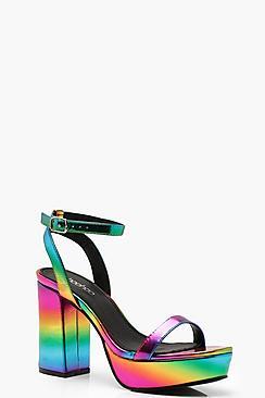 Boohoo Rainbow Platform Skinny Strap 2 Part Heels