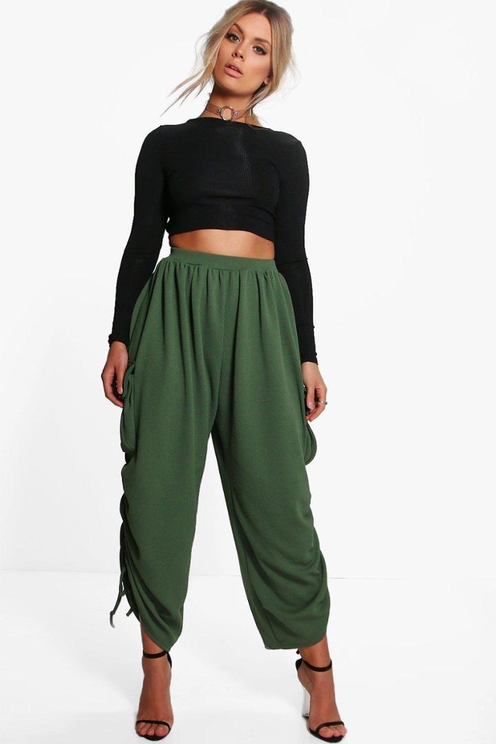 Boohoo Plus Violet Drawstring Detail Utility Trouser Khaki