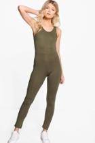 Boohoo Petite Harriet Super Slim Unitard Khaki