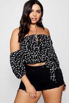 Boohoo Plus Daisy Off Shoulder Ruched Tie Front Top