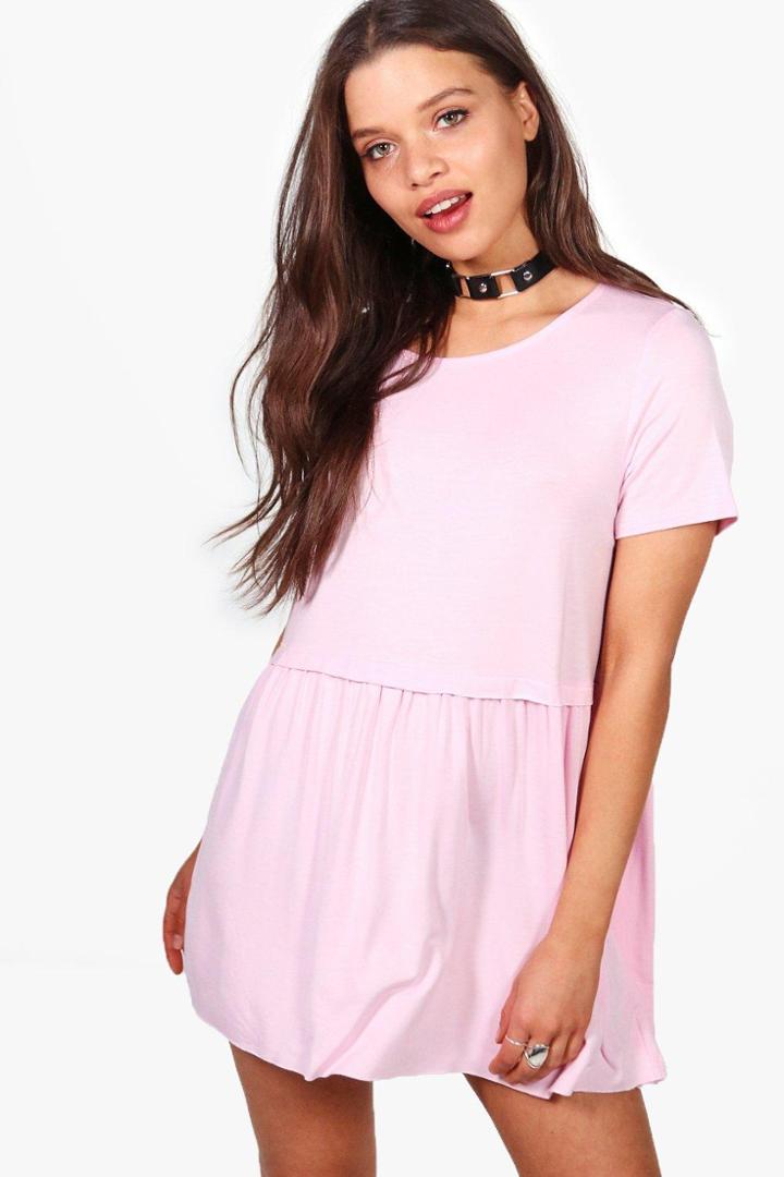 Boohoo Helena Ruffle Hem T-shirt Blush
