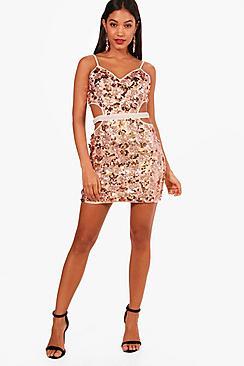 Boohoo Lanie Strappy Sequin Bodycon Dress