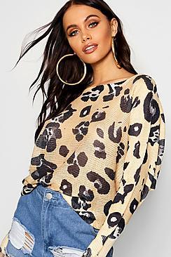 Boohoo Leopard Print Boxy Crop Jumper