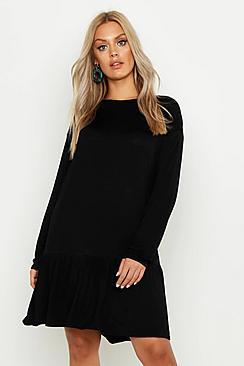 Boohoo Plus Drop Hem Crew Neck Jersey Smock Dress