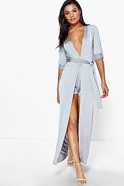 Boohoo Audrina Tie Waist Duster & Shorts Co-ord Set