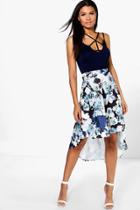 Boohoo Boutique Cate Floral Dipped Hem Midi Skirt Multi