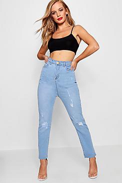 Boohoo Petite Luci High Rise Cut Off Hem Skinny Jean