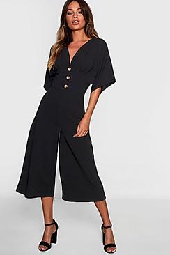 Boohoo Kimono Sleeve Horn Button Jumpsuit