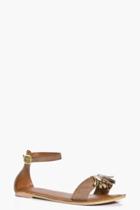 Boohoo Emma Two Part Leather Tassel Trim Sandal Tan