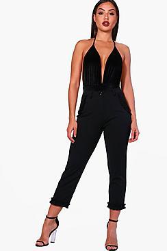 Boohoo Frill Hem & Pocket Slim Leg Trouser