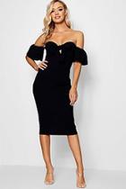 Boohoo Louise Tie Front Off The Shoulder Midi Dress