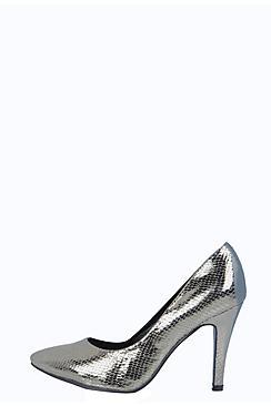 Boohoo Catherine Metallic Snake Court Heels