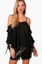 Boohoo Cold Shoulder Ruched Sleeve Top