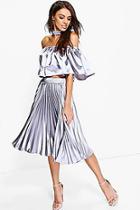 Boohoo Eve Satin Off The Shoulder Crop & Skirt Co-ord