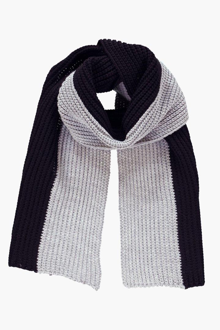 Boohoo Erin Two Tone Extra Long Knit Scarf Grey