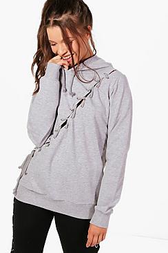 Boohoo Angel Lace Up Eyelet Lounge Hoodie