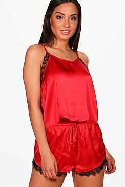 Boohoo Nadia Lace Back Satin Cami & Short Set