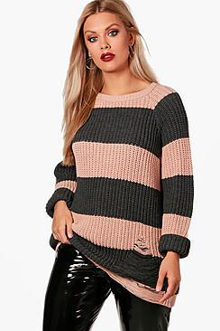 Boohoo Plus Emily Chunky Stripe Knitted Jumper