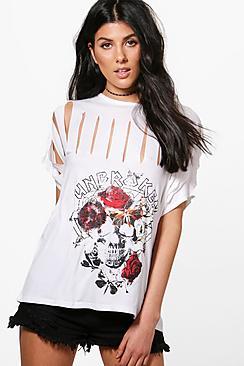 Boohoo Charlie Slashed Printed Band T-shirt