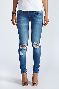 Boohoo Loren Distressed Rip Knee Skinny Jeans