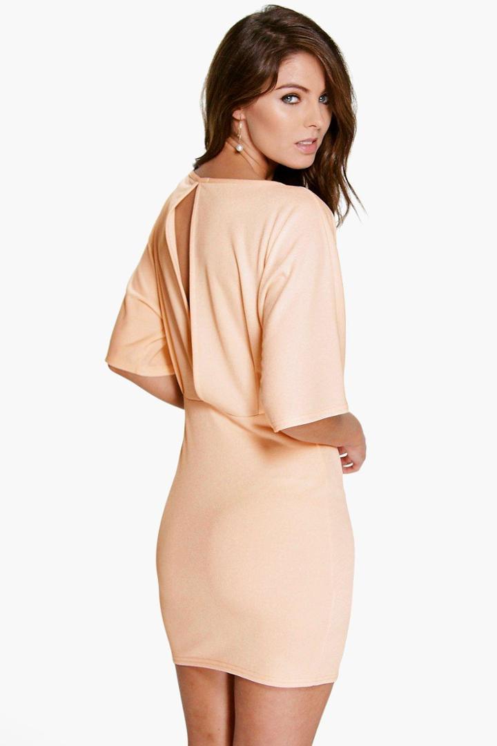 Boohoo Kathy Angel Sleeve Bodycon Dress Nude