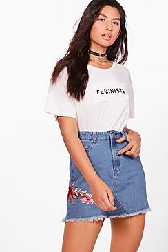 Boohoo Embroidered Micro Denim Mini Skirt