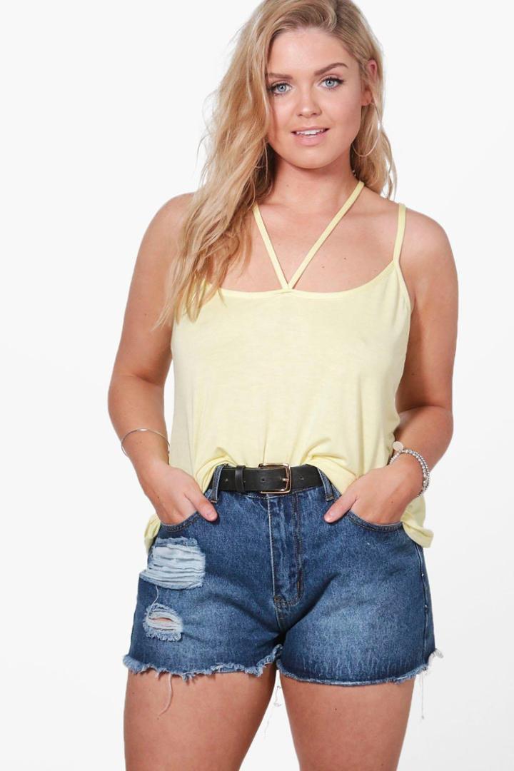 Boohoo Plus Samia Jersey Double Strap Swing Cami Yellow