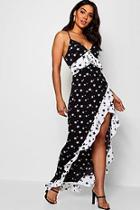 Boohoo Contrast Star Print Frill Detail Maxi Dress