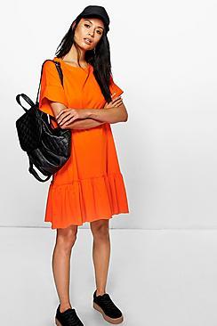 Boohoo Elyse Ruffle Hem T-shirt Dress