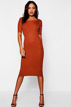 Boohoo Ribbed Knit Midi Dress With Scoop Neck