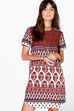 Boohoo Mona Paisley Cap Sleeve Shift Dress