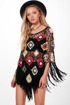 Boohoo Kerry Crochet Festival Poncho Black