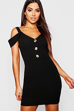 Boohoo Horn Button Collar Detail Dress
