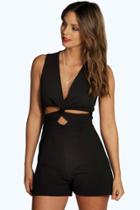 Boohoo Tori Textured Knot Front Playsuit Black