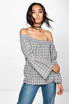 Boohoo Petite Betsy Gingham Bardot Top