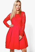Boohoo Plus Mel Lace Panel Skater Dress