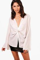Boohoo Keeley Knot Front Blouse