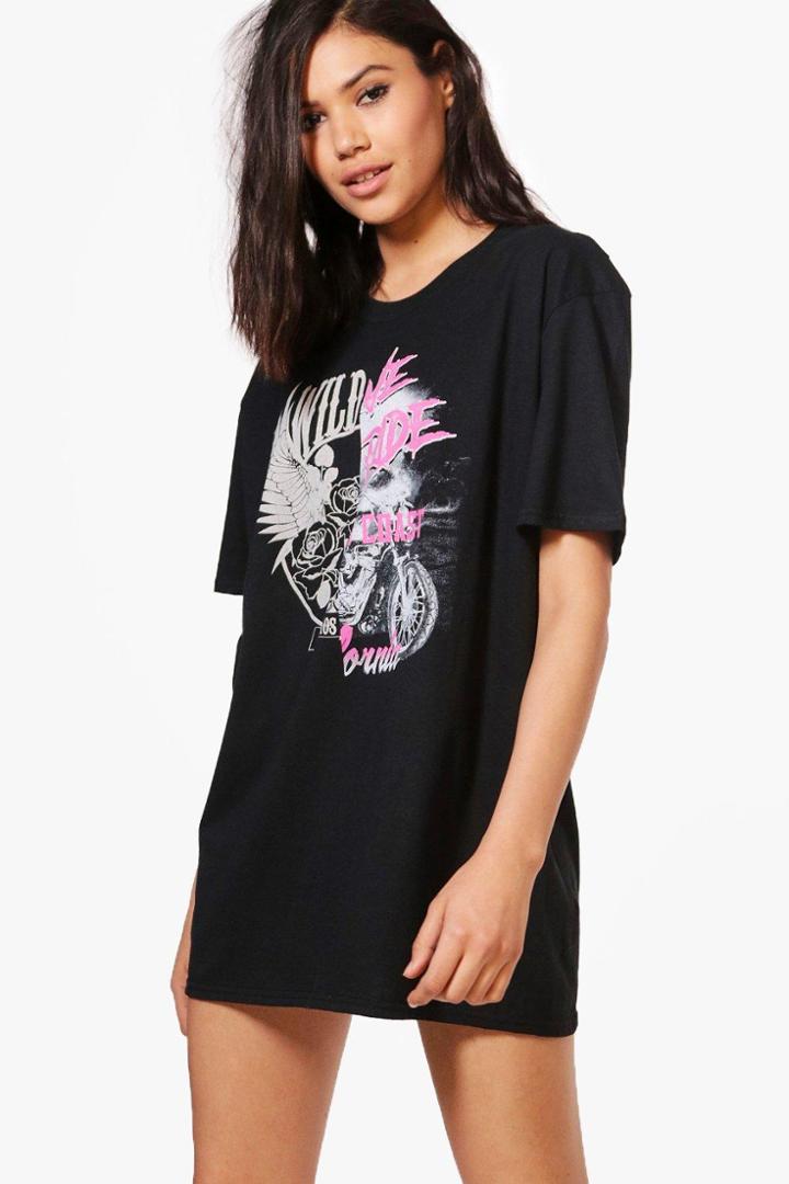 Boohoo Lucy Band Tee Lounge Dress Black