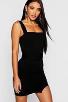 Boohoo Square Neck Belted Bodycon Dress