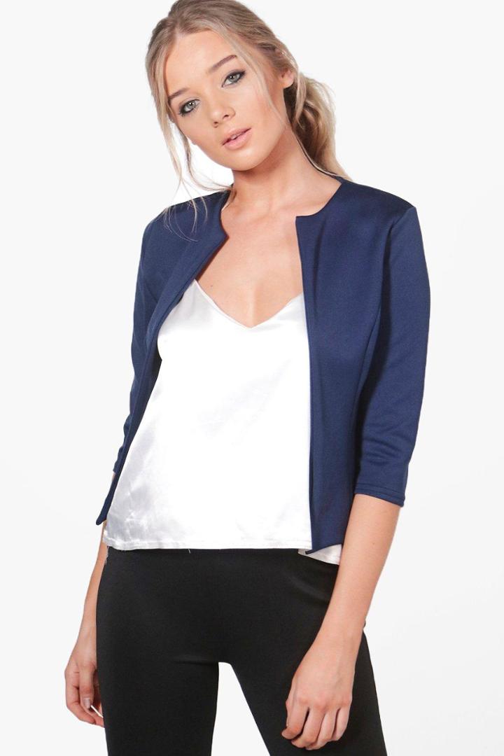 Boohoo Leah Crop Edge To Edge Jacket Navy