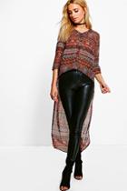 Boohoo Faith Drop Hem Aztec T-shirt Brown