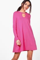 Boohoo Sara Key Hole Detail Swing Dress Fuchsia