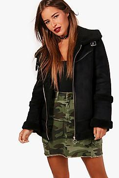 Boohoo Petite Evie Faux Fur Lined Suedette Coat