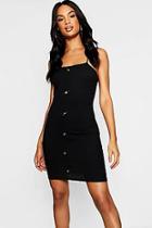 Boohoo Tall Ribbed Mock Horn Button Through Dress