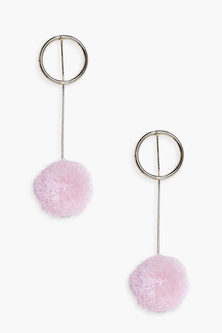 Boohoo Frances Pom Drop Earrings Nude