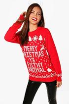 Boohoo Tall Kayla Filthy Animal Christmas Jumper