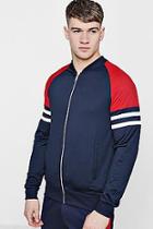Boohoo Raglan Stripe Track Bomber In Tricot